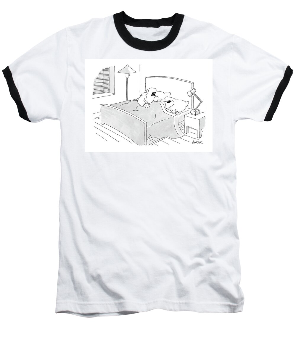Marriage Baseball T-Shirt featuring the drawing A Couple In Bed Wear Radiation Suits by Jack Ziegler