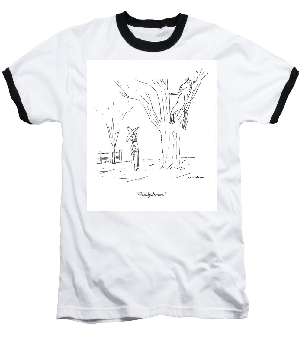 Horse Baseball T-Shirt featuring the drawing A Cowboy Talks To His Horse In A Tree by Michael Maslin