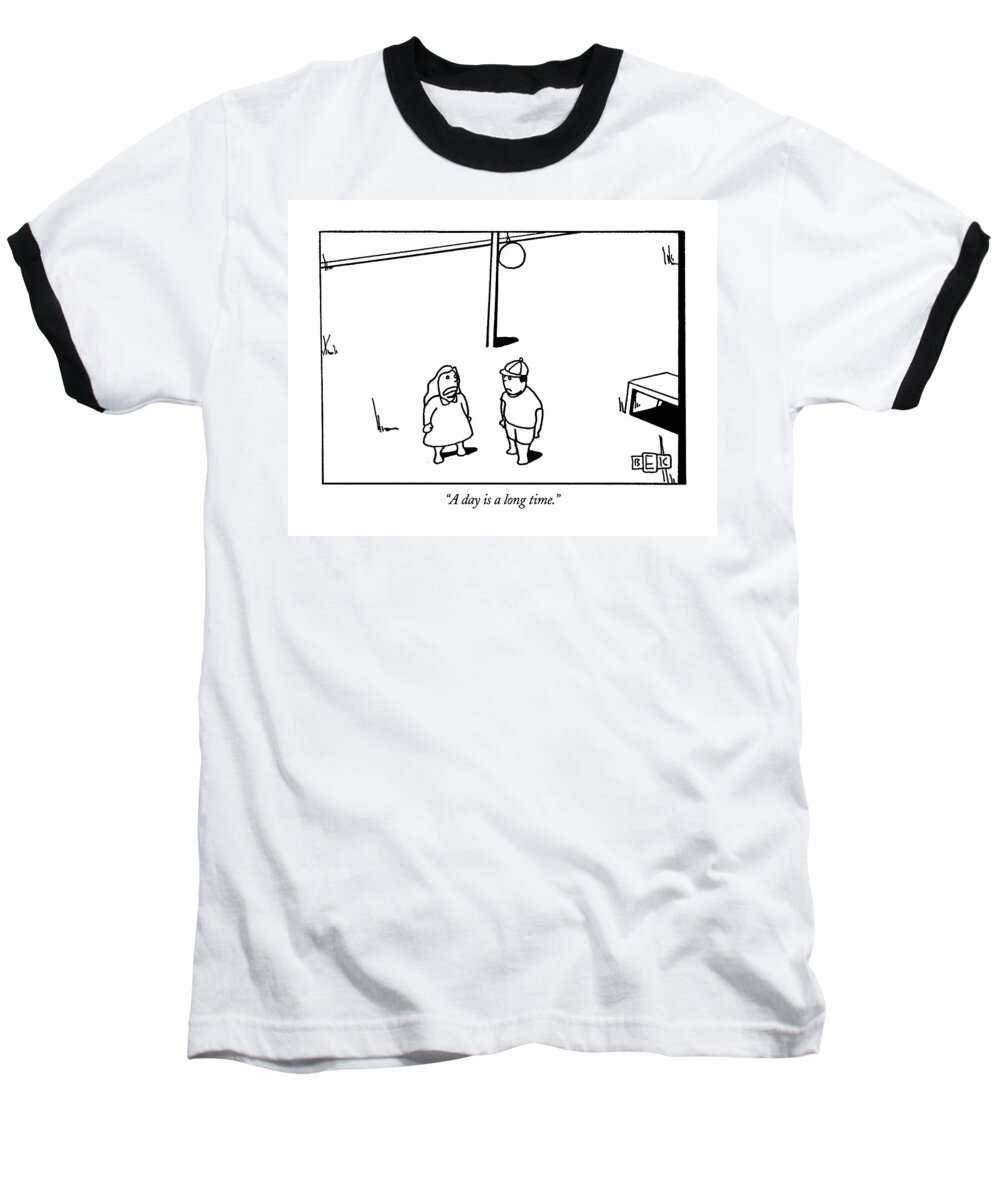 
(two Children Talking In Playground)
Children Baseball T-Shirt featuring the drawing A Day Is A Long Time by Bruce Eric Kaplan