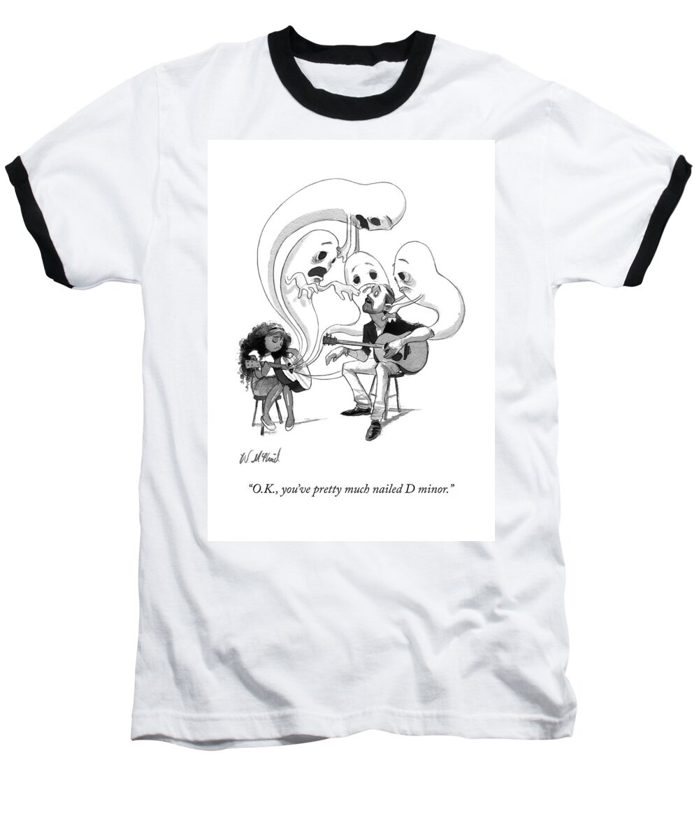 Guitar Lesson Baseball T-Shirt featuring the drawing A Guitar Teacher Speaks To His Student by Will McPhail