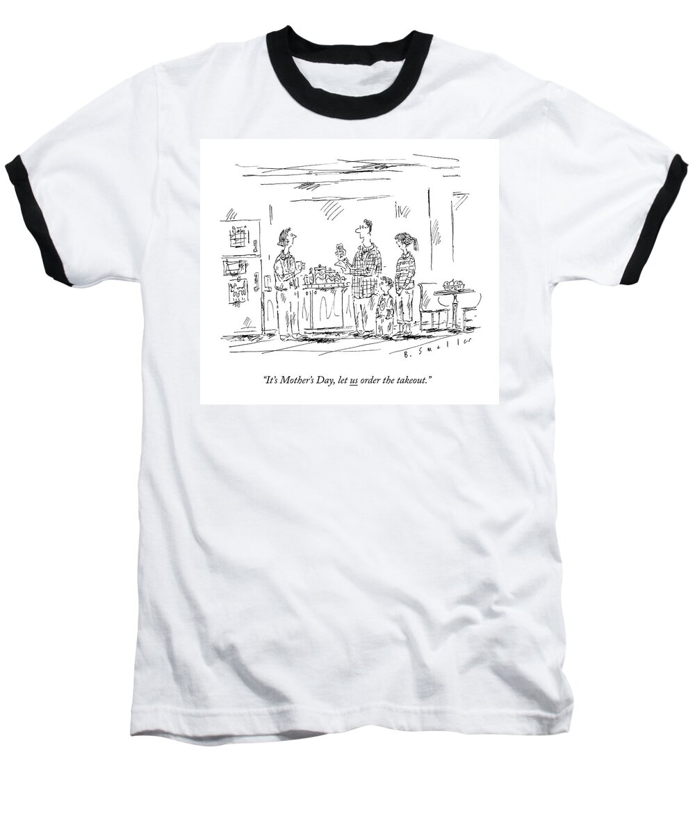 Mother's Day Baseball T-Shirt featuring the drawing A Husband And Children Speak To A Mother by Barbara Smaller