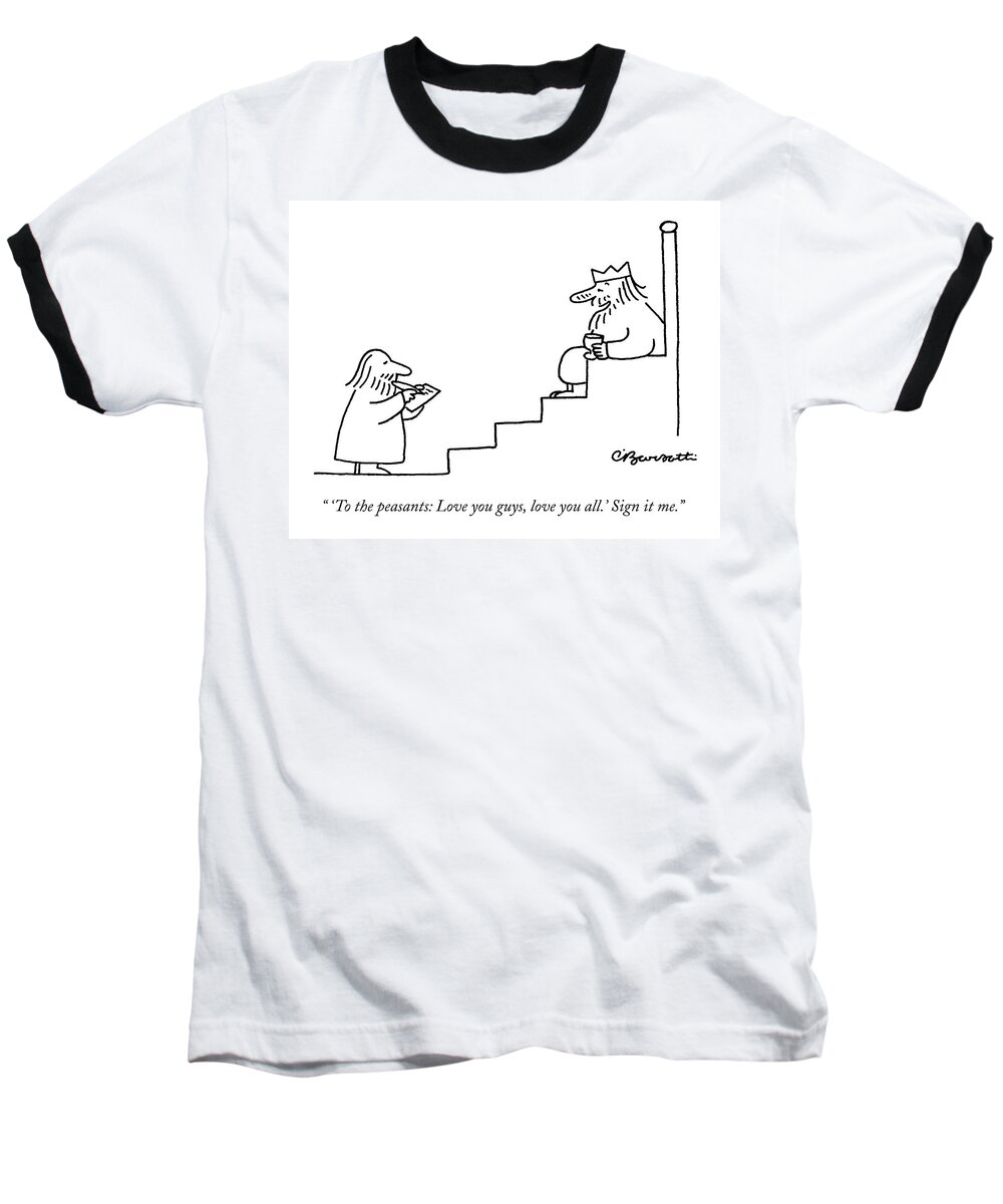 Kings Baseball T-Shirt featuring the drawing A King In A Throne by Charles Barsotti