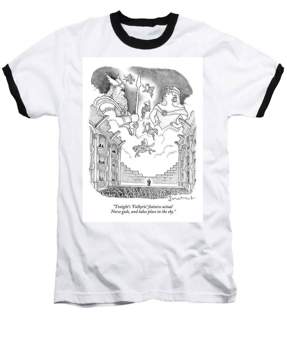 Mythology Baseball T-Shirt featuring the drawing A Man Addresses A Large Theater by David Borchart