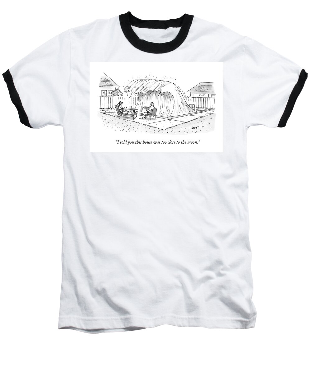 Pool Baseball T-Shirt featuring the drawing A Man And Woman Lounge In Their Yard by Tom Cheney