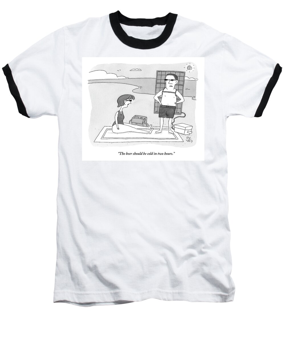 
Swim-beaches Baseball T-Shirt featuring the drawing A Man And Woman Stand On A Beach by Peter C. Vey