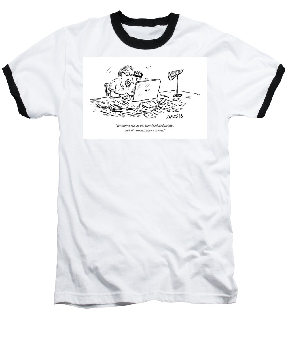Tax Baseball T-Shirt featuring the drawing A Man Talking On The Phone by David Sipress