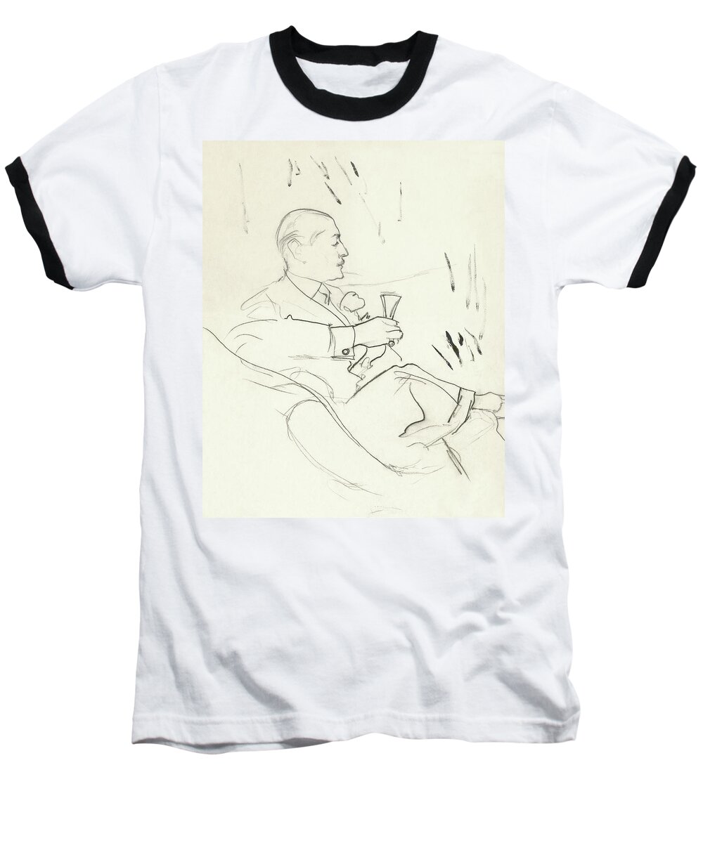 Illustration Baseball T-Shirt featuring the digital art A Man With A Glass Of Wine by Carl Oscar August Erickson