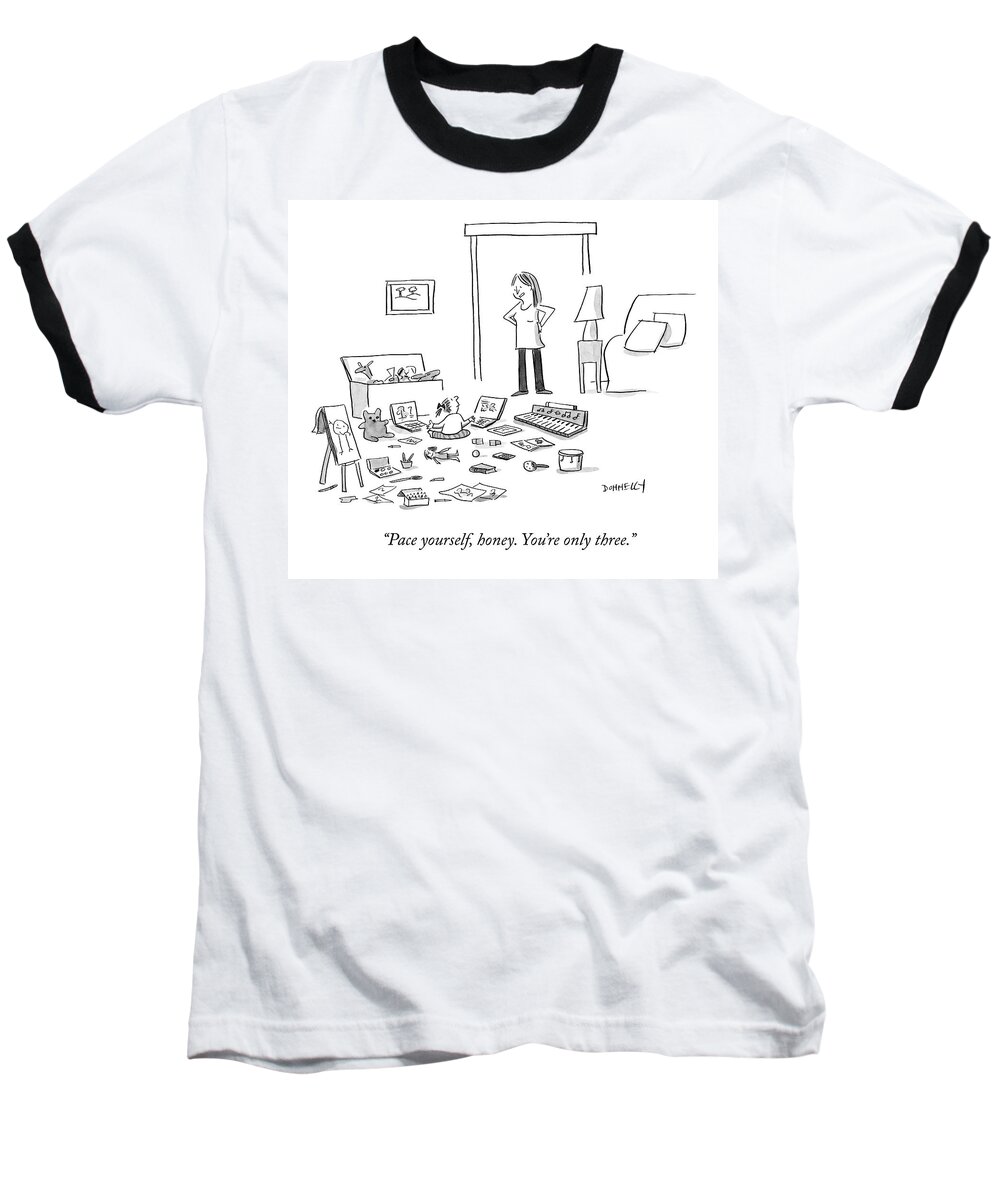 Children Baseball T-Shirt featuring the drawing Pace Yourself by Liza Donnelly