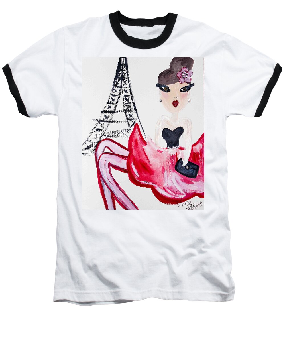 Art Baseball T-Shirt featuring the mixed media A night in Paris by Artista Elisabet