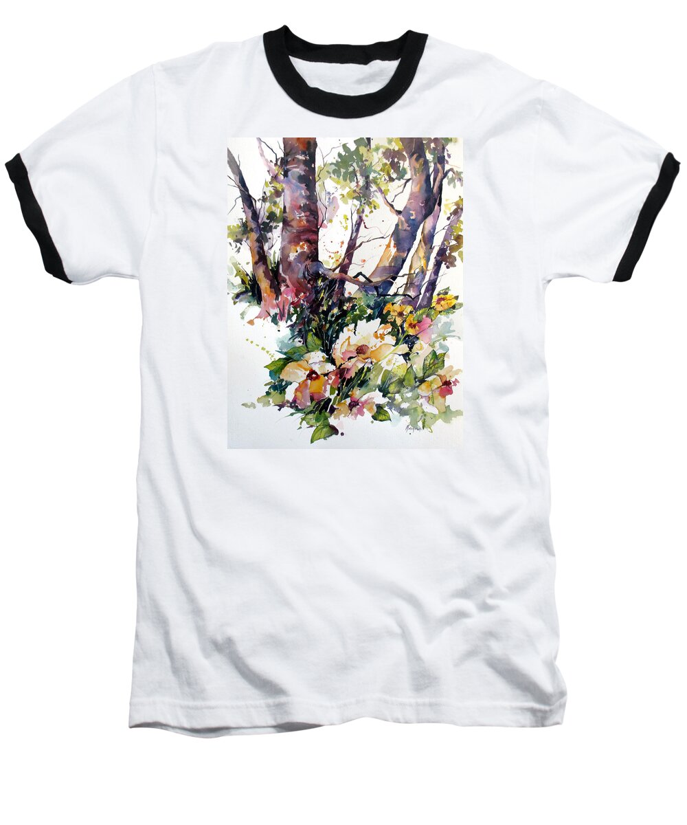 Trees Baseball T-Shirt featuring the painting A Quiet Place by Rae Andrews