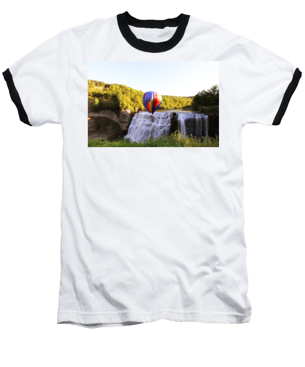 Hot Air Balloon Baseball T-Shirt featuring the photograph A Ride Over the Falls by Trina Ansel
