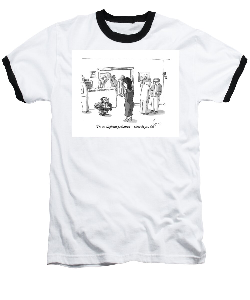 Accordion Baseball T-Shirt featuring the drawing A Squashed, Accordion-like Man Speaks by Zachary Kanin