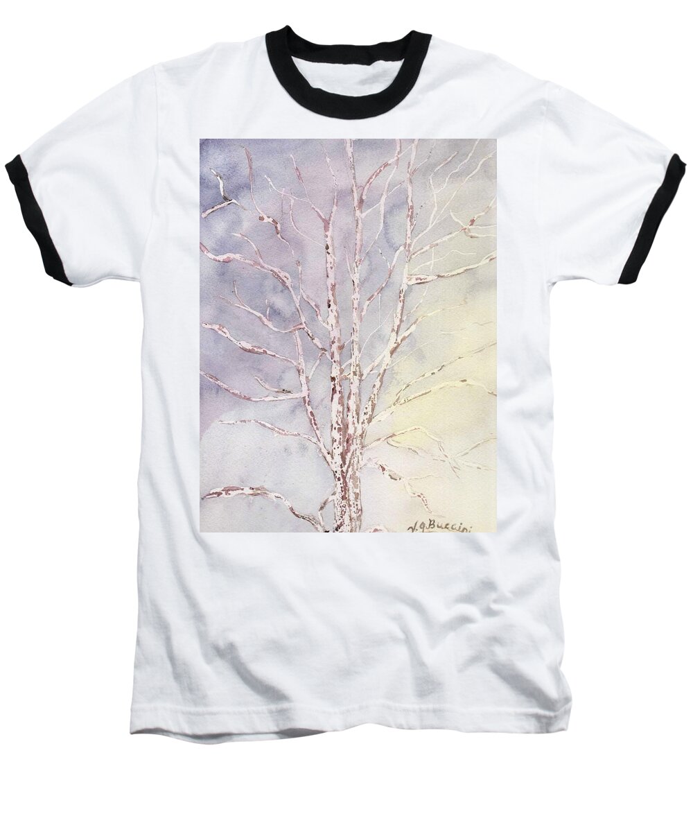 Birch Baseball T-Shirt featuring the painting A Tree in Winter by Vickie G Buccini
