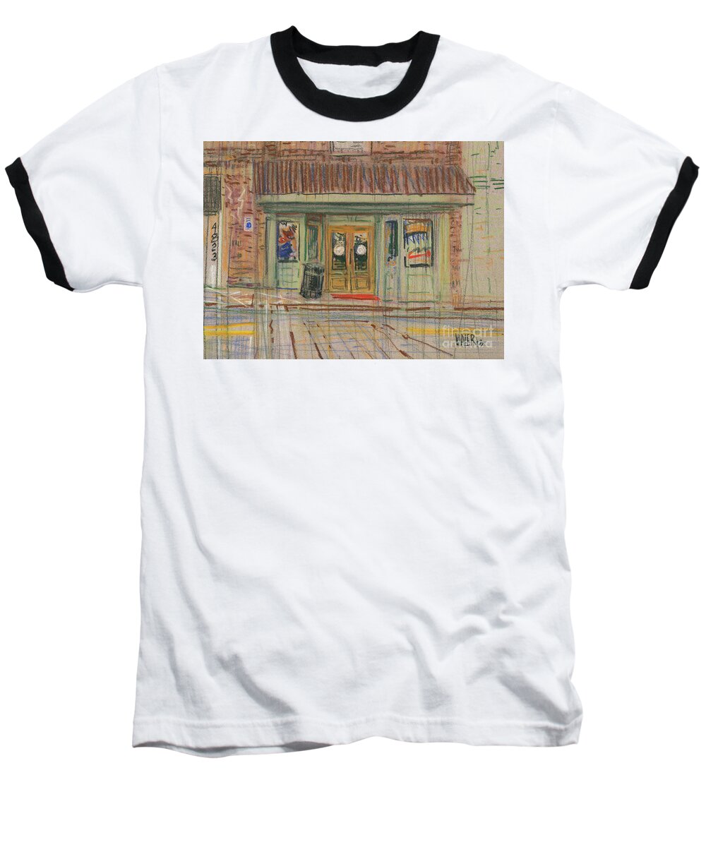 Acworth Baseball T-Shirt featuring the painting Acworth Shop by Donald Maier