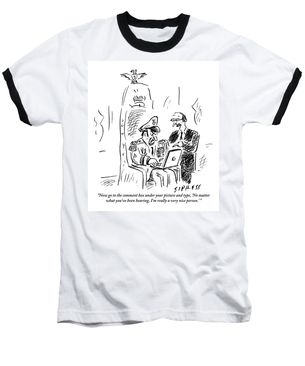 Comment Baseball T-Shirt featuring the drawing An Advisor Gives Instructions To A Mean-looking by David Sipress