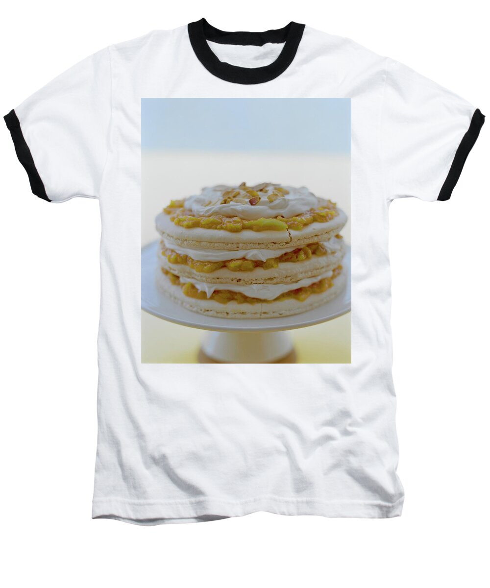 Cooking Baseball T-Shirt featuring the photograph An Apricot Almond Layer Cake by Romulo Yanes