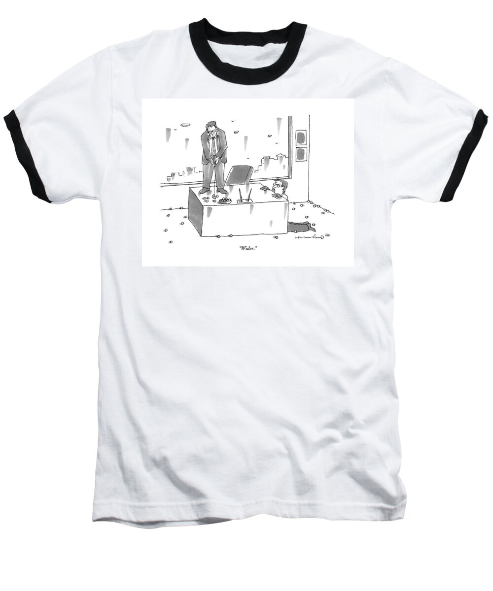 Executives Baseball T-Shirt featuring the drawing An Executive Putts Golf Balls From His Desk by Michael Crawford