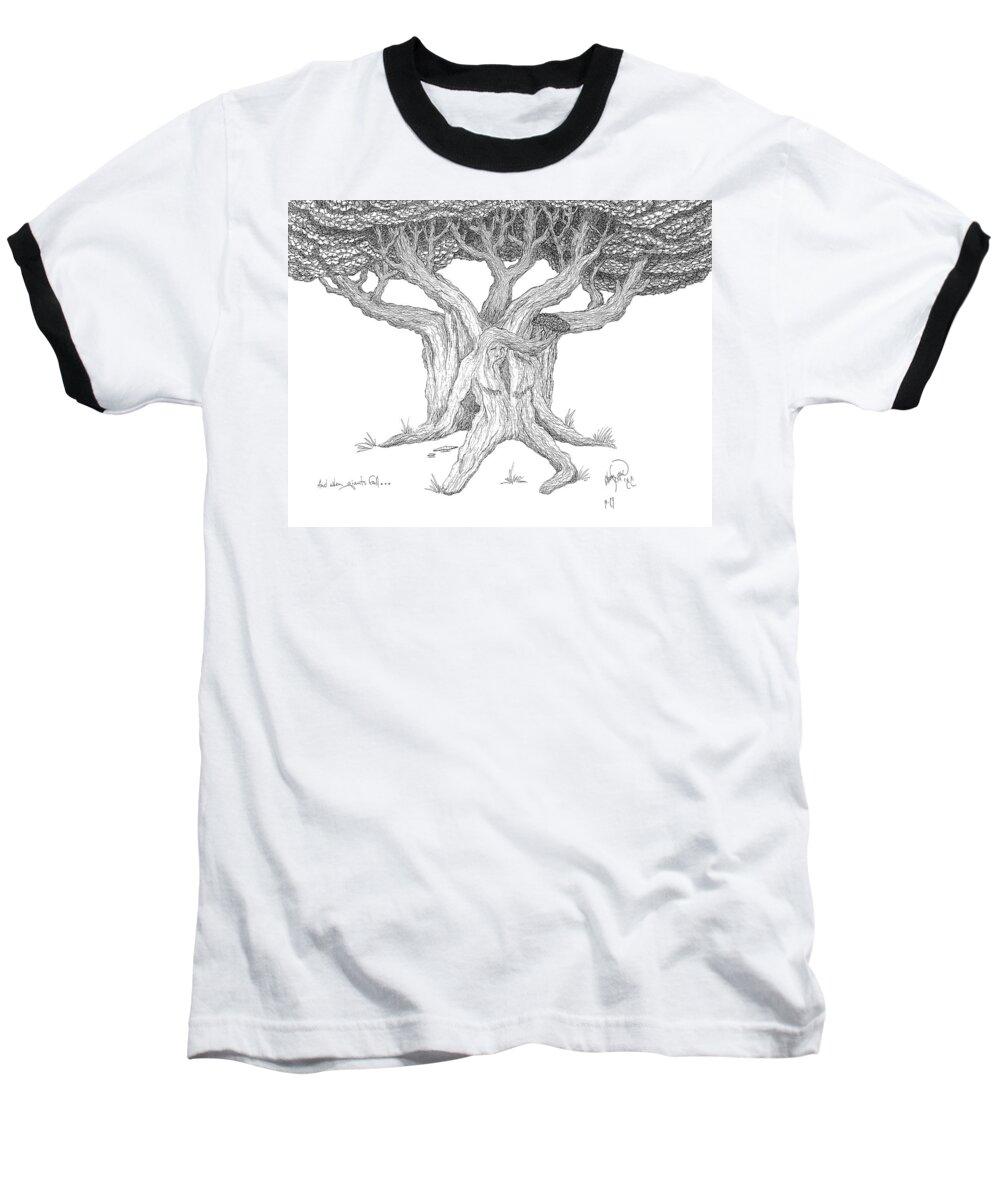 Fantasy Baseball T-Shirt featuring the drawing And When Giants Fall... 1 by Glenn Scano