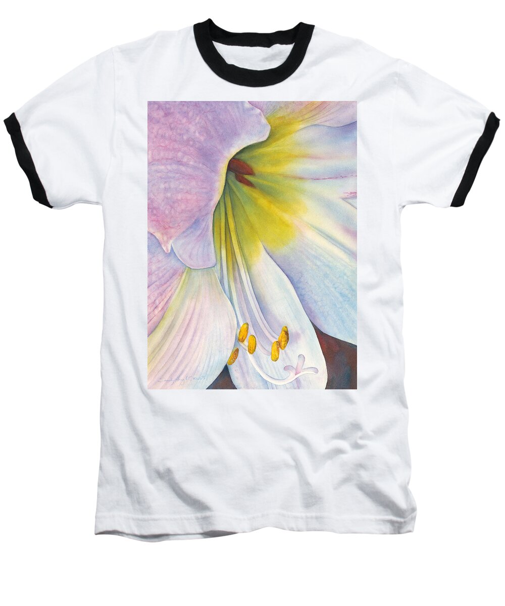 Amaryllis Baseball T-Shirt featuring the painting At the Altar by Sandy Haight