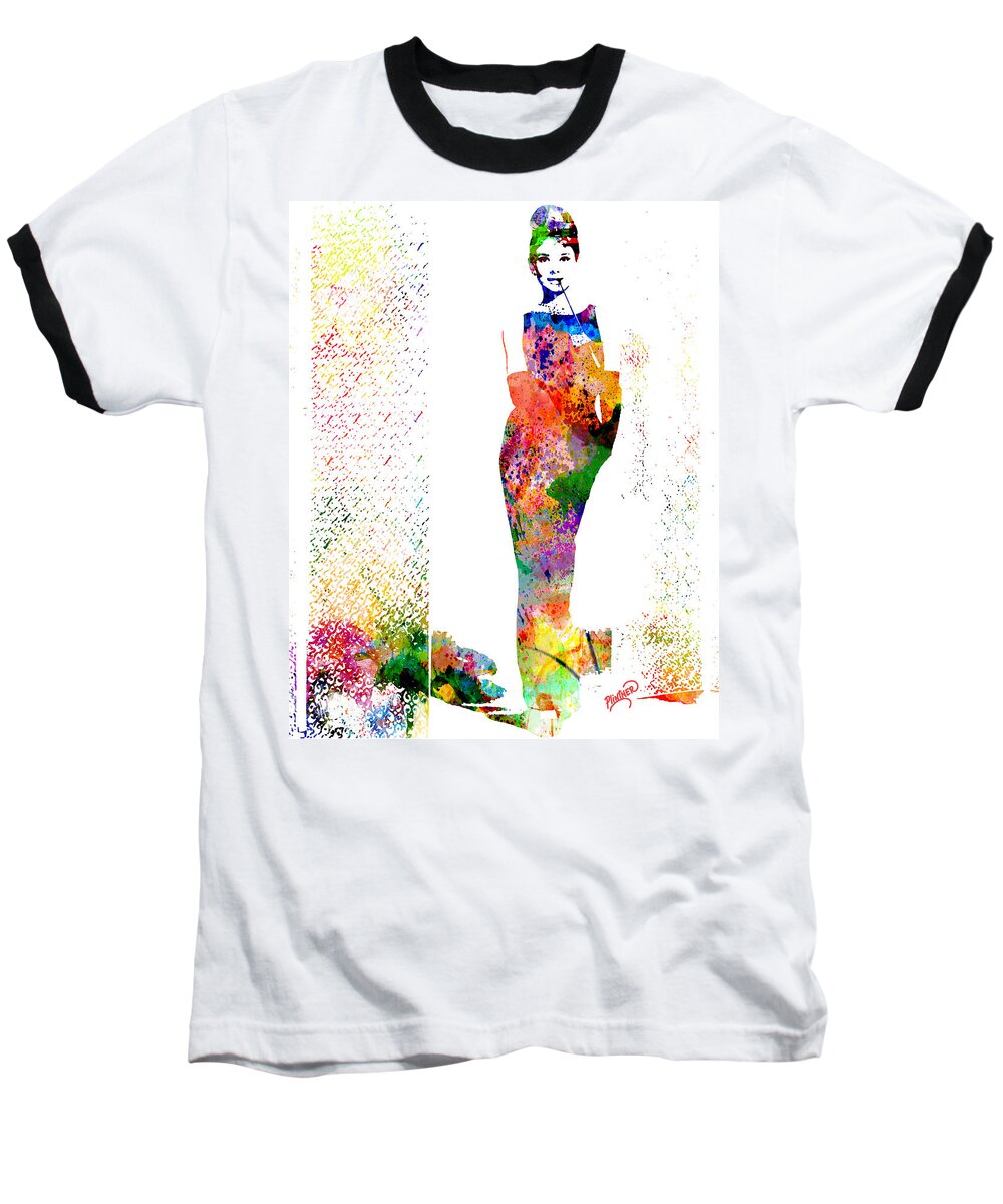 Audrey Hepburn Baseball T-Shirt featuring the digital art Audrey Hepburn by Patricia Lintner