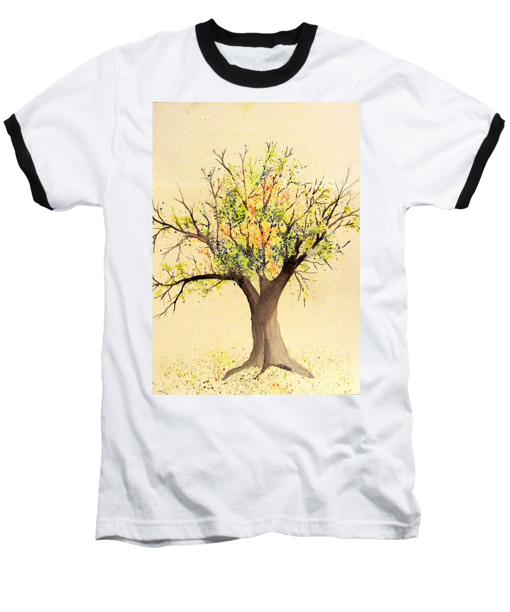 Landscape Baseball T-Shirt featuring the painting Autumn Backyard Tree by David Bartsch