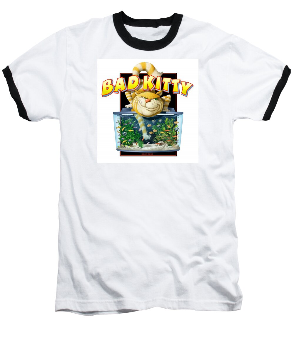 Humor Baseball T-Shirt featuring the digital art Bad Kitty by Scott Ross