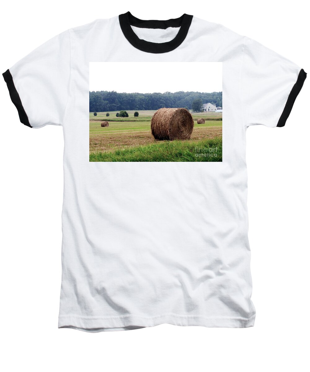 Country Baseball T-Shirt featuring the photograph Bales in Solebury by Christopher Plummer