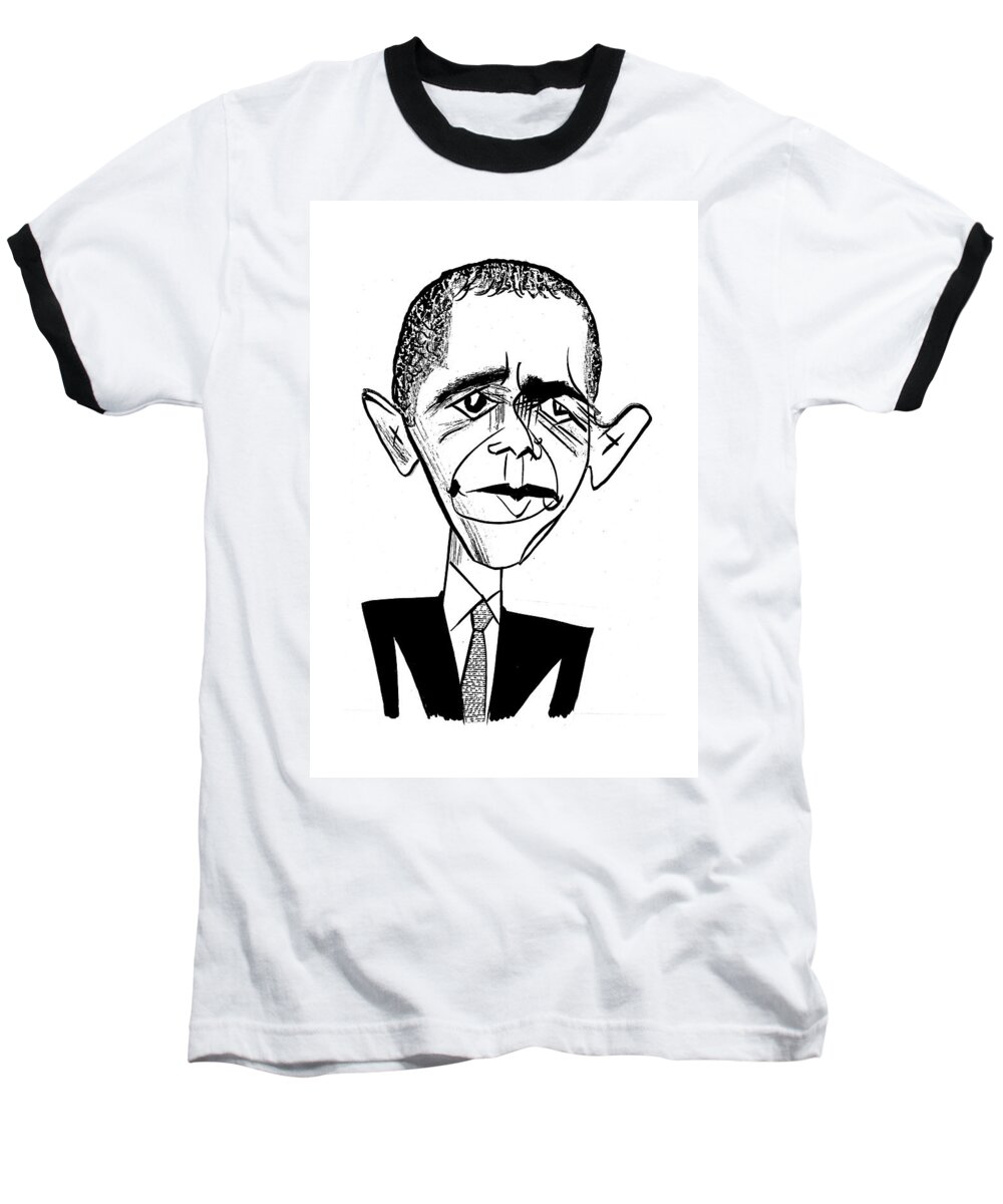 Barack Obama Suit & Tie Baseball T-Shirt featuring the drawing Barack Obama Suit & Tie by Tom Bachtell