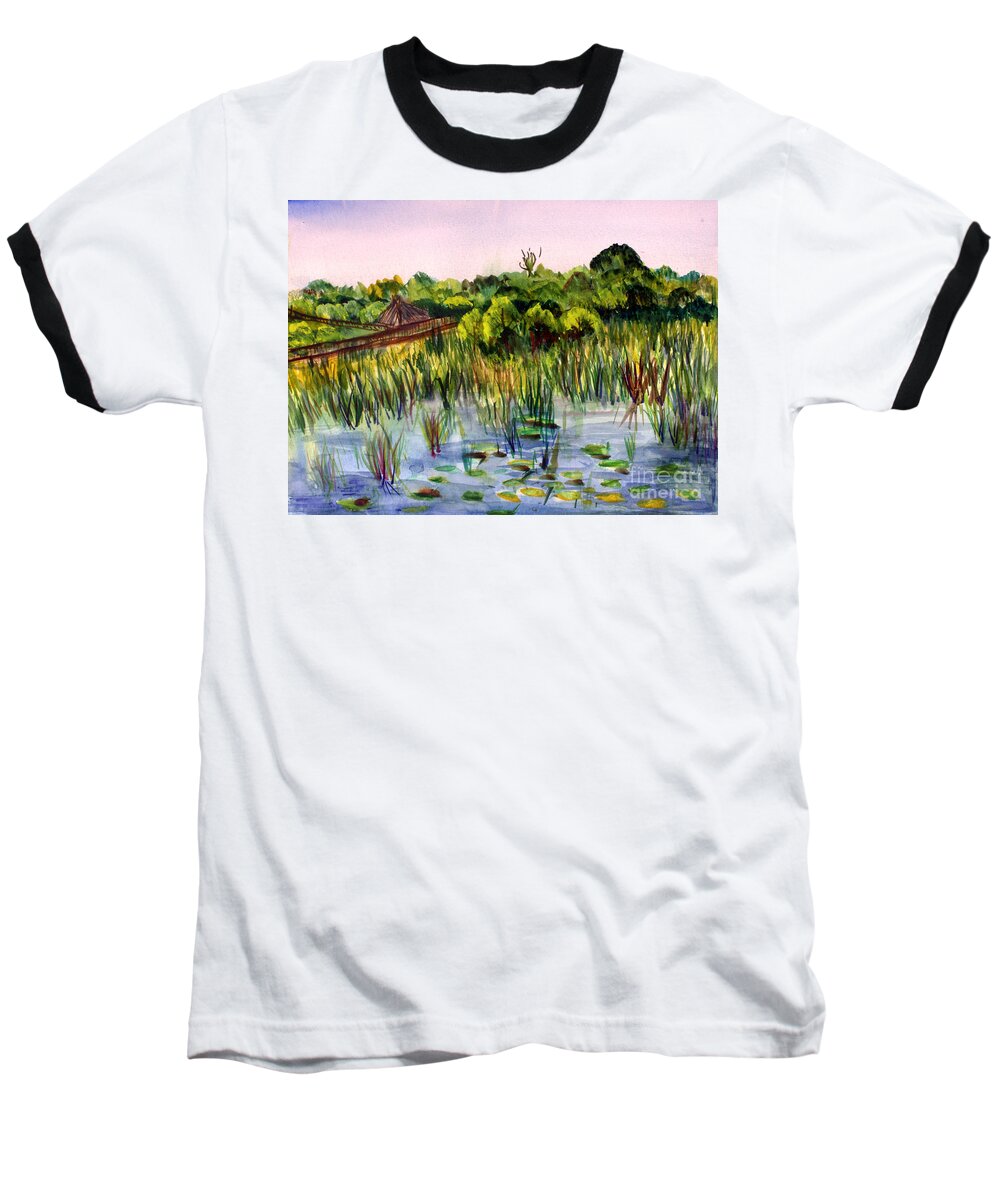 America Baseball T-Shirt featuring the painting Beautiful Day at Green Cay Nature Center by Donna Walsh