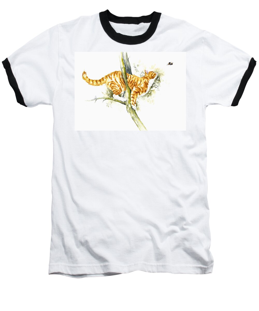 Cat Baseball T-Shirt featuring the painting Bee High by Debra Hall