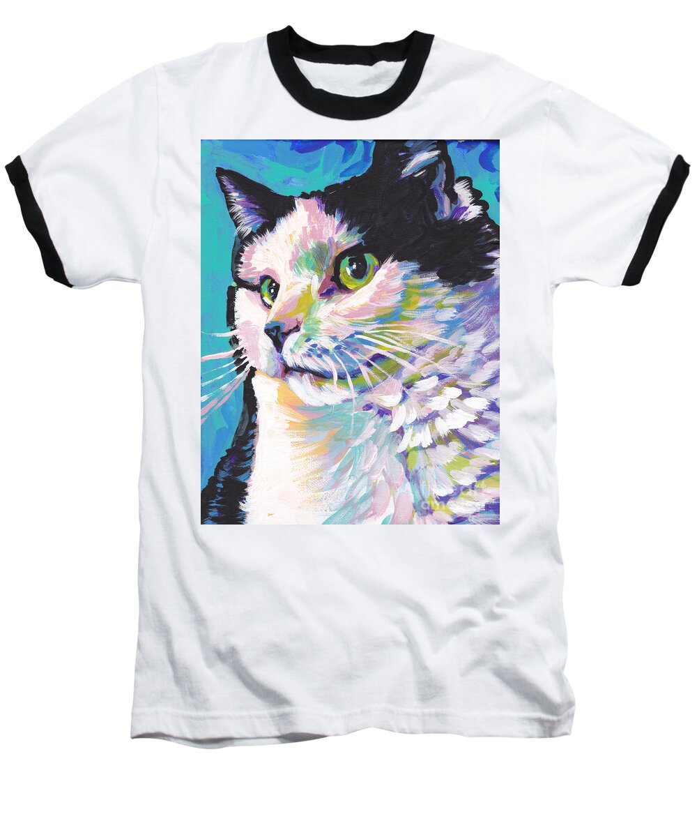 Tuxedo Cat Baseball T-Shirt featuring the painting Billi Cat Baby by Lea S