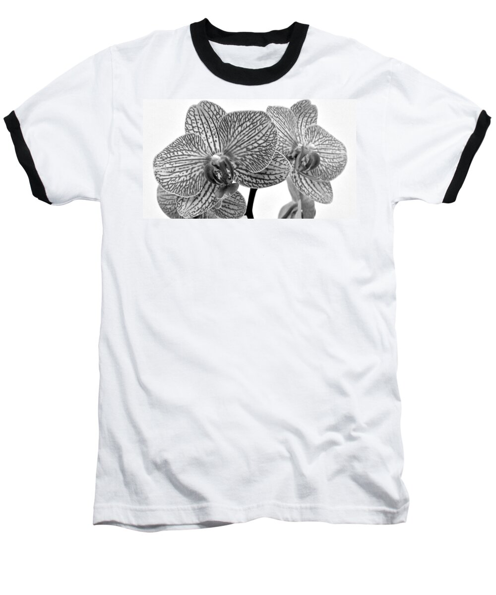 Black And White Botanical Print Baseball T-Shirt featuring the photograph Black and White Orchid Photograph by Kristina Deane