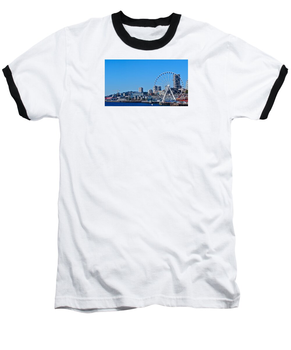 Seattle Baseball T-Shirt featuring the photograph Blue Pier by LeLa Becker
