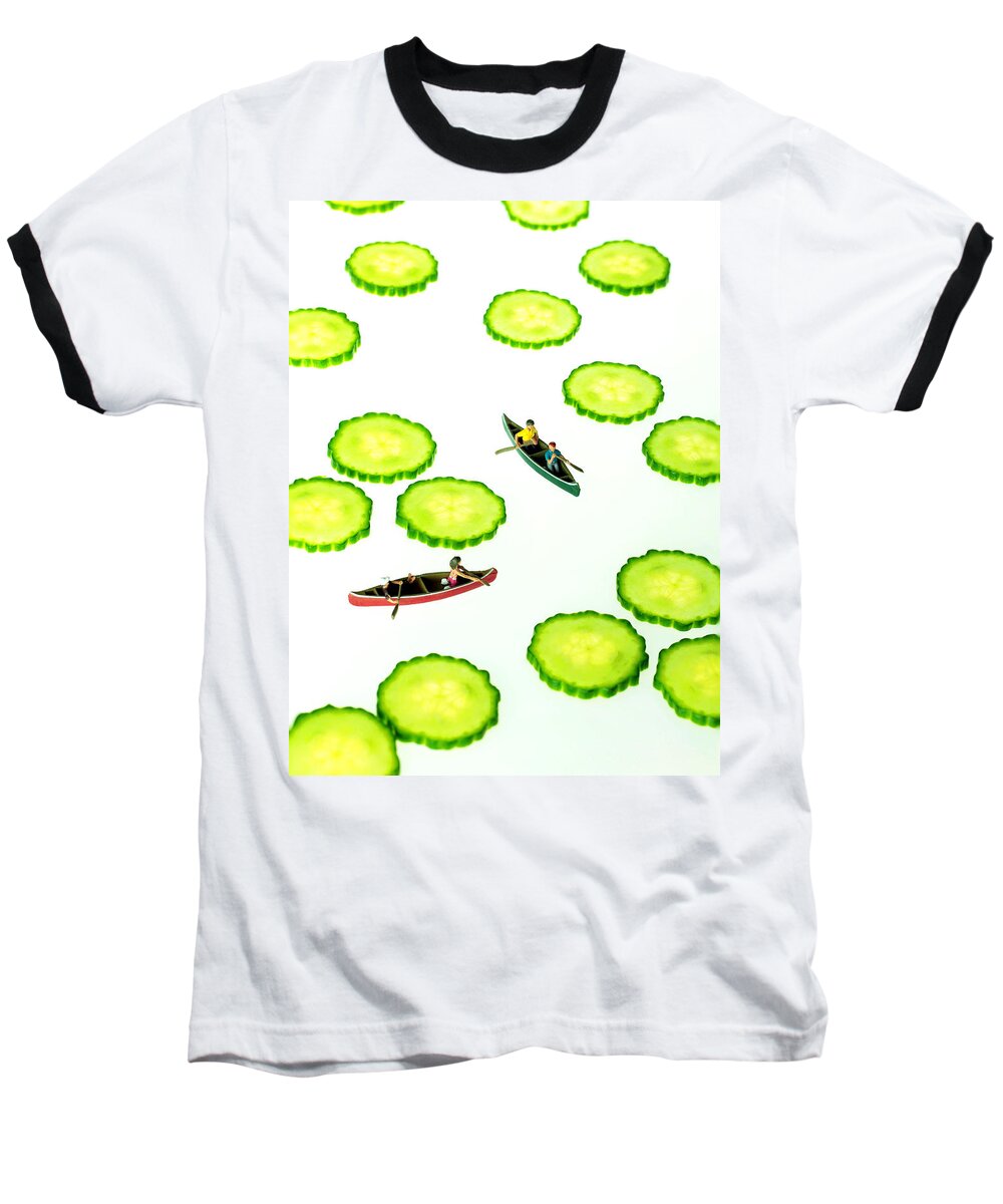 Boat Baseball T-Shirt featuring the painting Boating among cucumber slices miniature art by Paul Ge