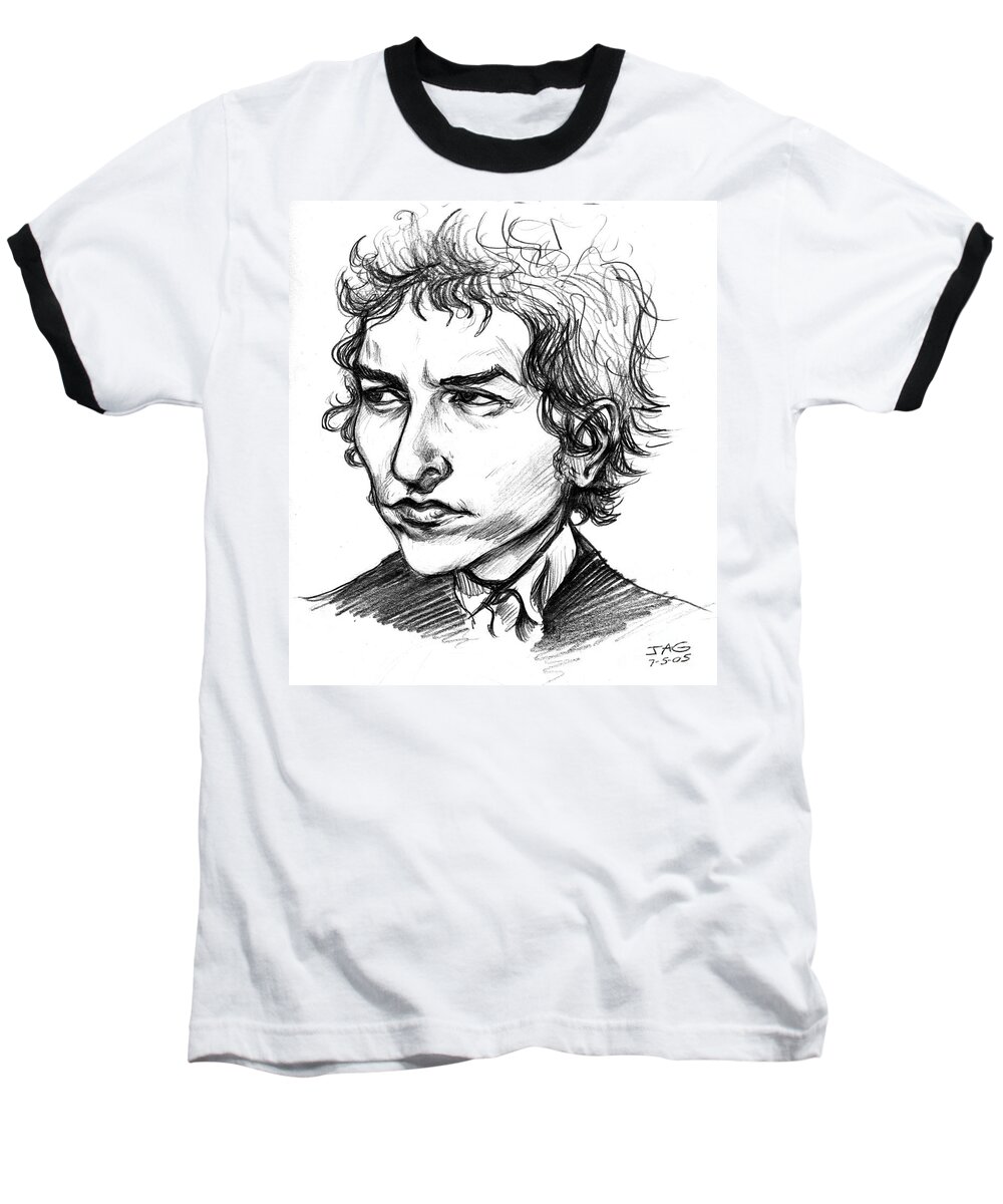 Bob Dylan Baseball T-Shirt featuring the drawing Bob Dylan Sketch Portrait by John Ashton Golden