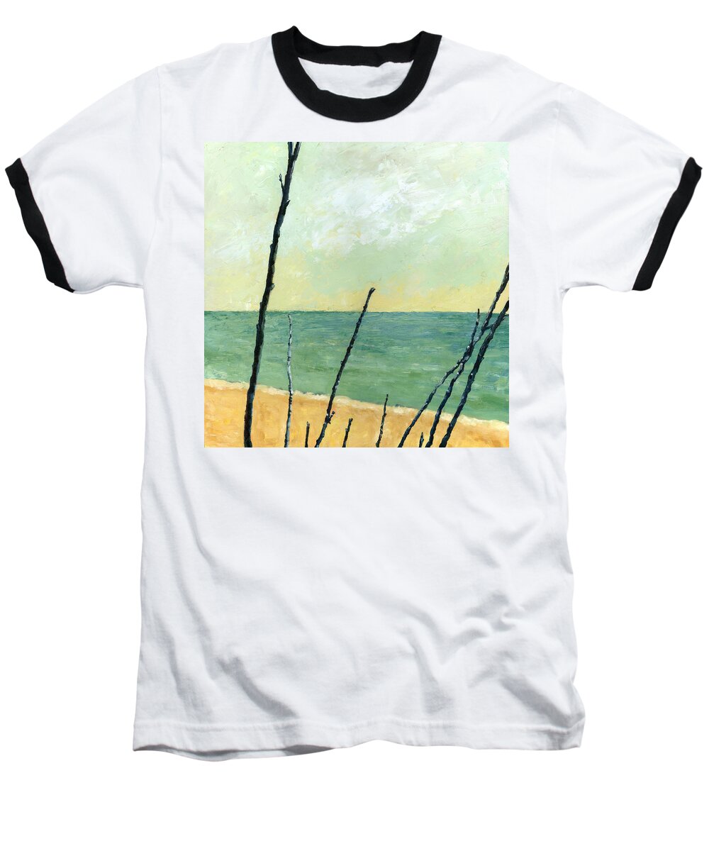 Beach Baseball T-Shirt featuring the painting Branches on the Beach - Oil by Michelle Calkins