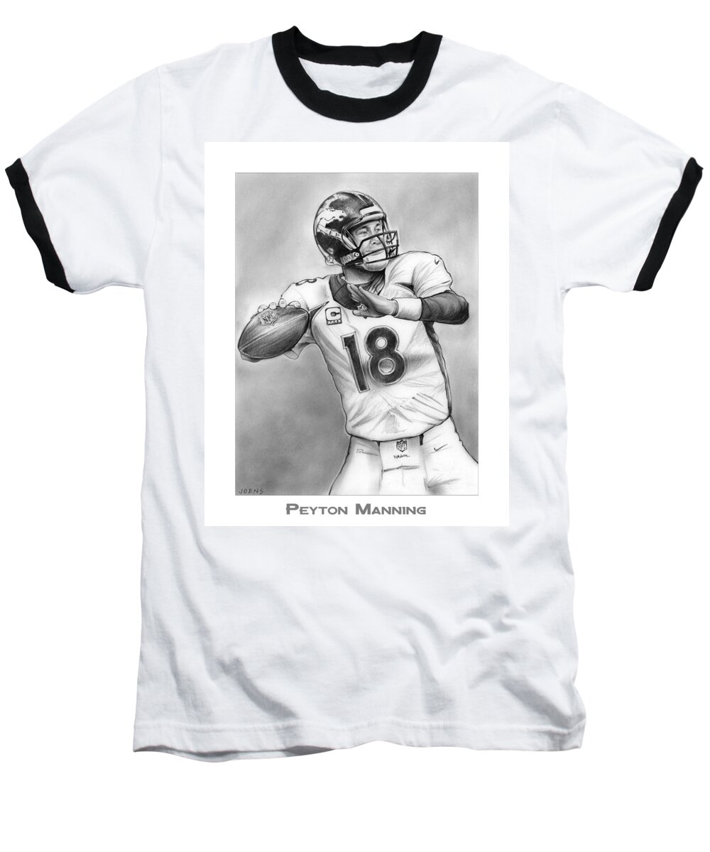 Nfl Football Broncos Peyton Manning Baseball T-Shirt featuring the drawing Broncos Peyton Manning by Greg Joens
