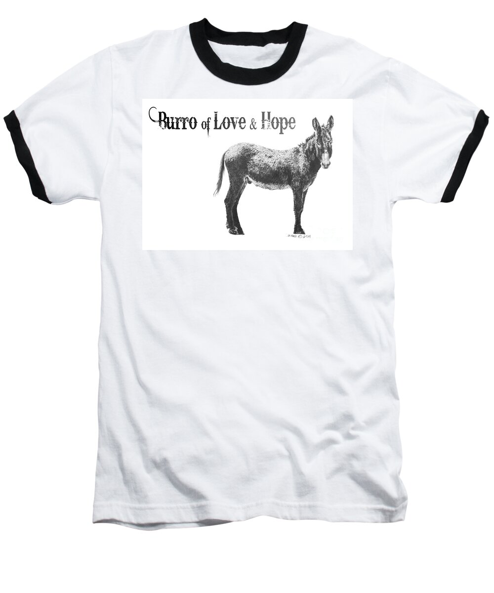 Graphite Baseball T-Shirt featuring the digital art Burro of Love and Hope by Marianne NANA Betts