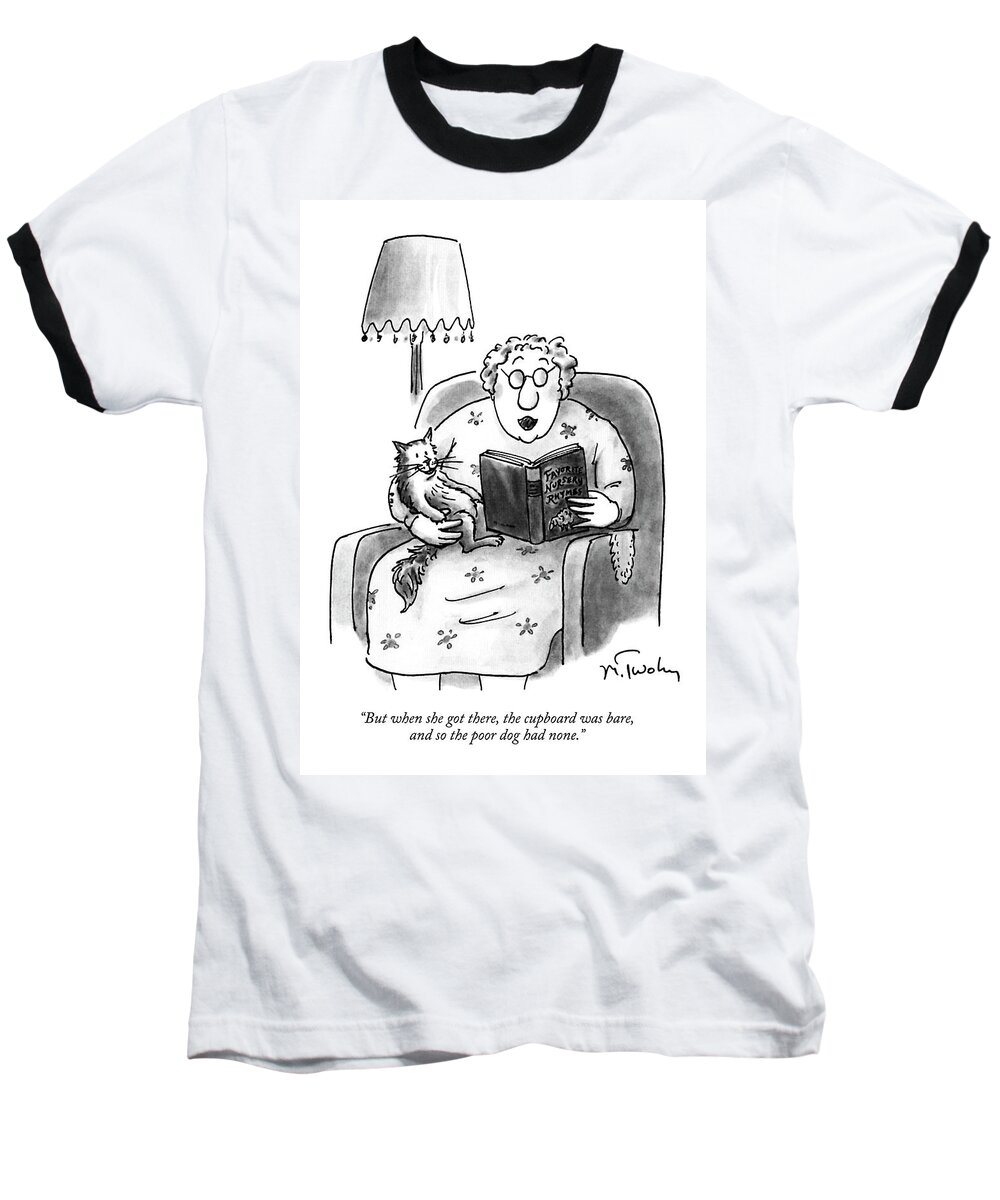 Cats Baseball T-Shirt featuring the drawing But When She Got by Mike Twohy