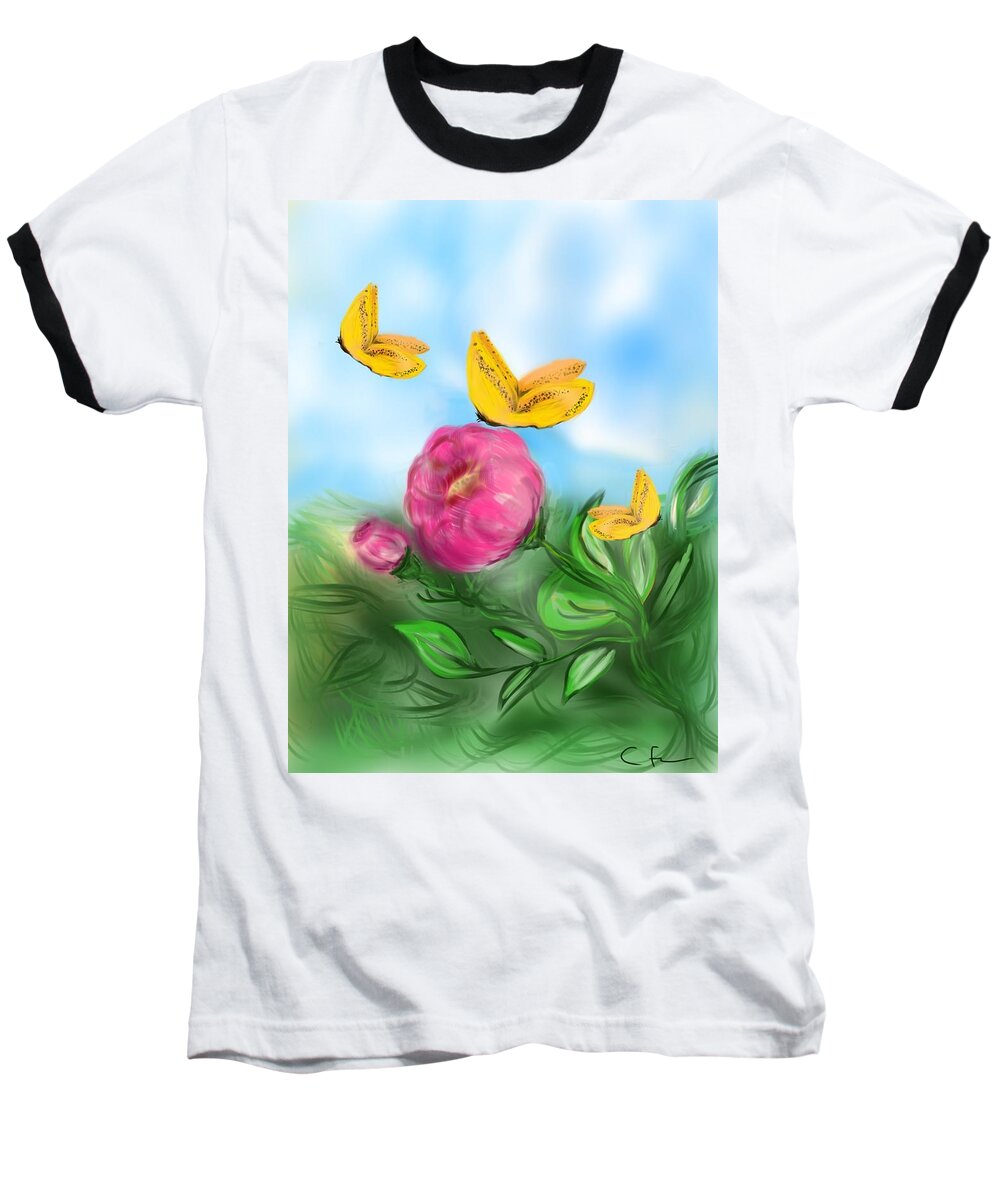 Floral Baseball T-Shirt featuring the digital art Butterfly Triplets by Christine Fournier