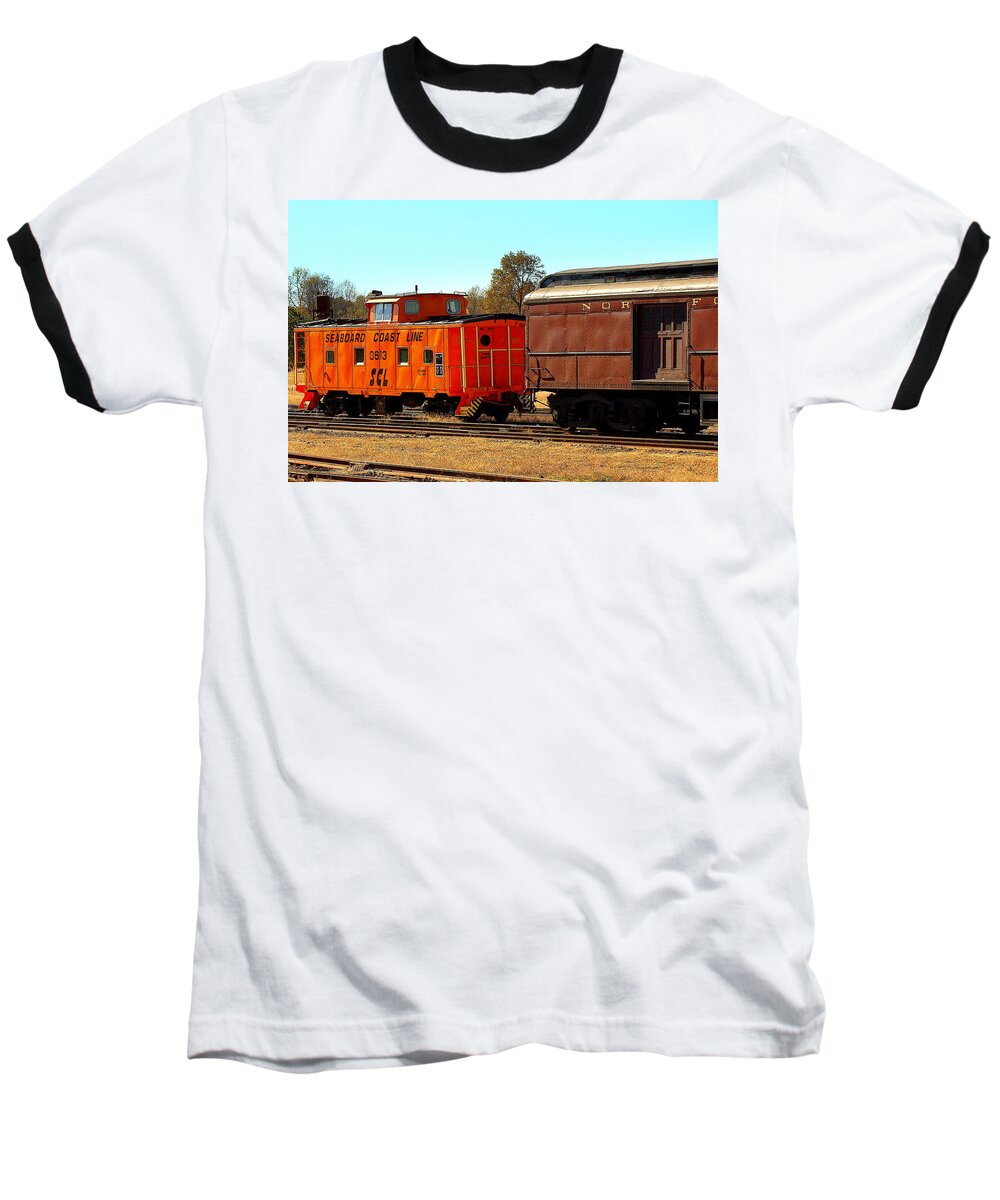 Fine Art Baseball T-Shirt featuring the photograph Caboose and Car by Rodney Lee Williams