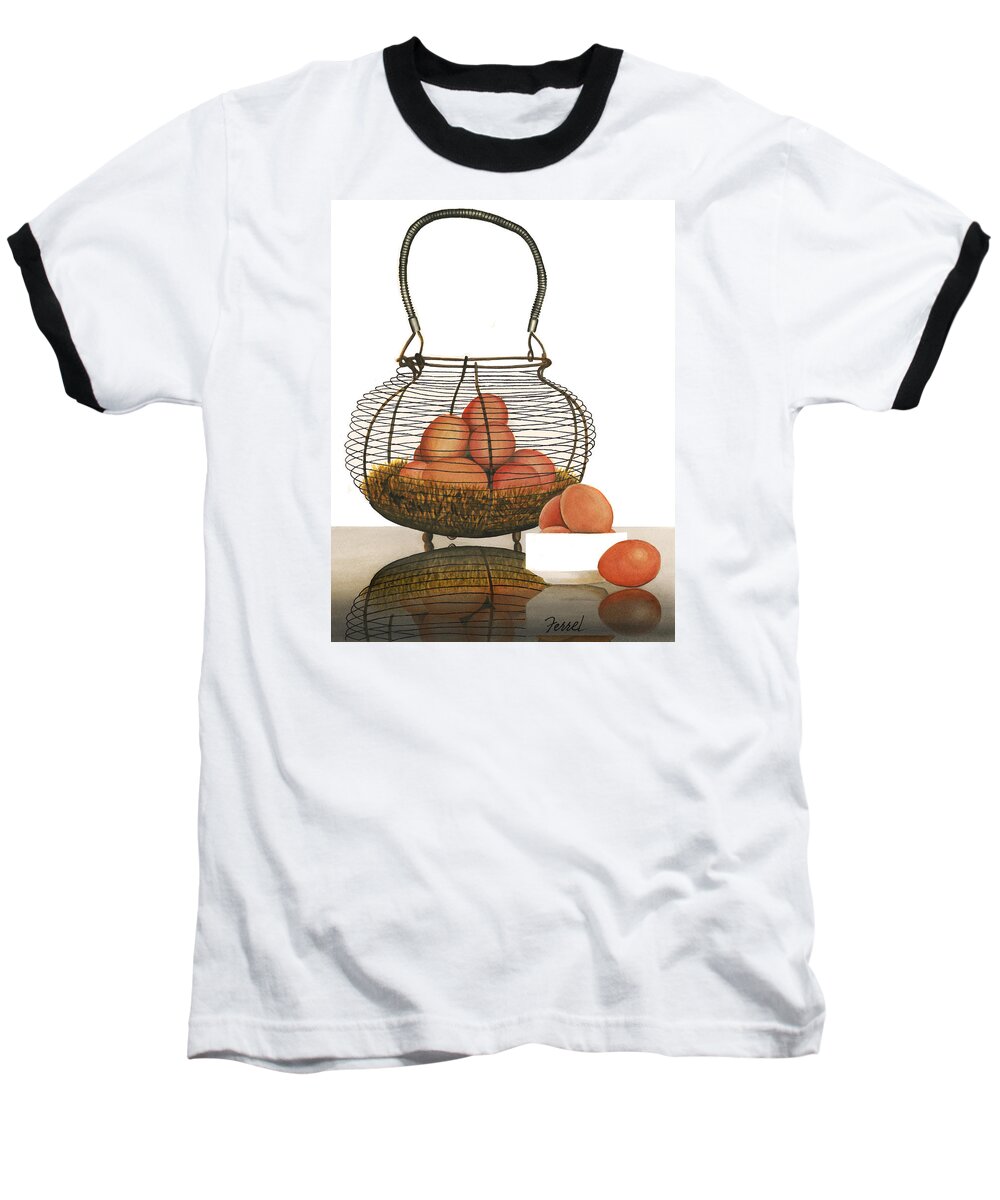 Eggs Baseball T-Shirt featuring the painting Cackleberries by Ferrel Cordle