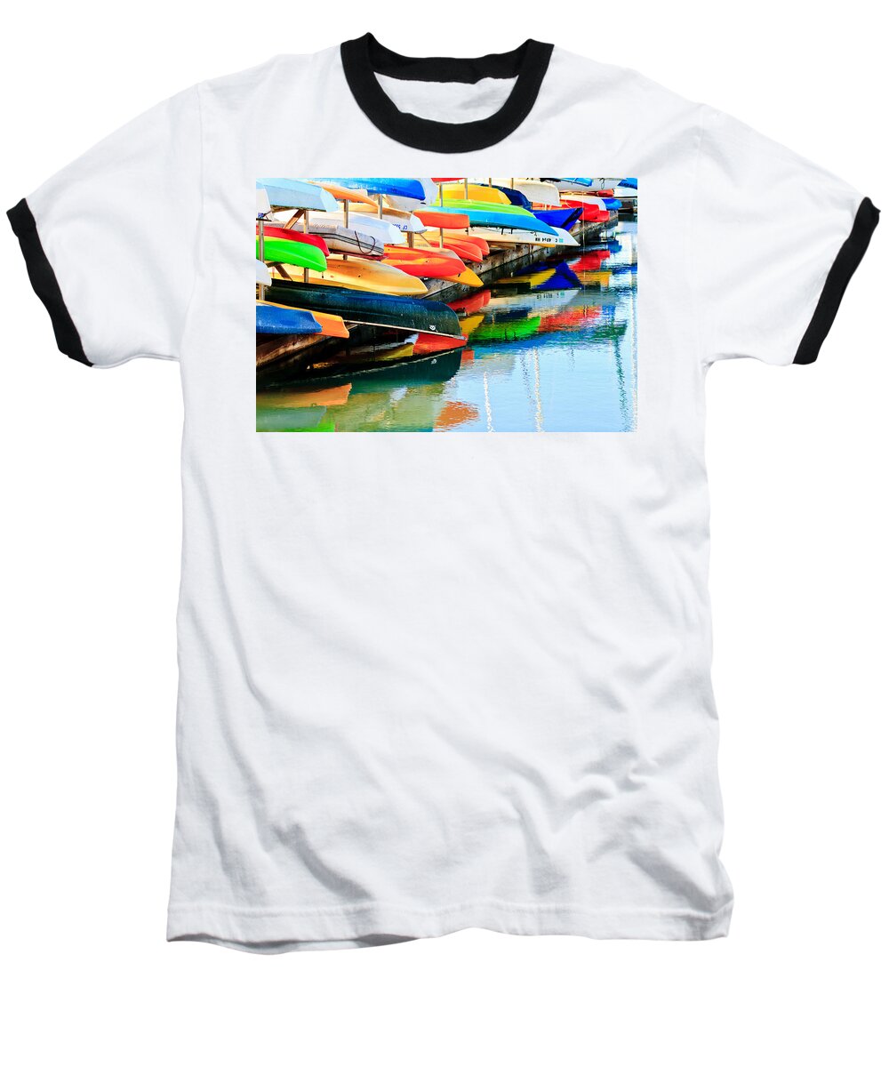 Canoes Baseball T-Shirt featuring the photograph Kayaks  by Ben Graham