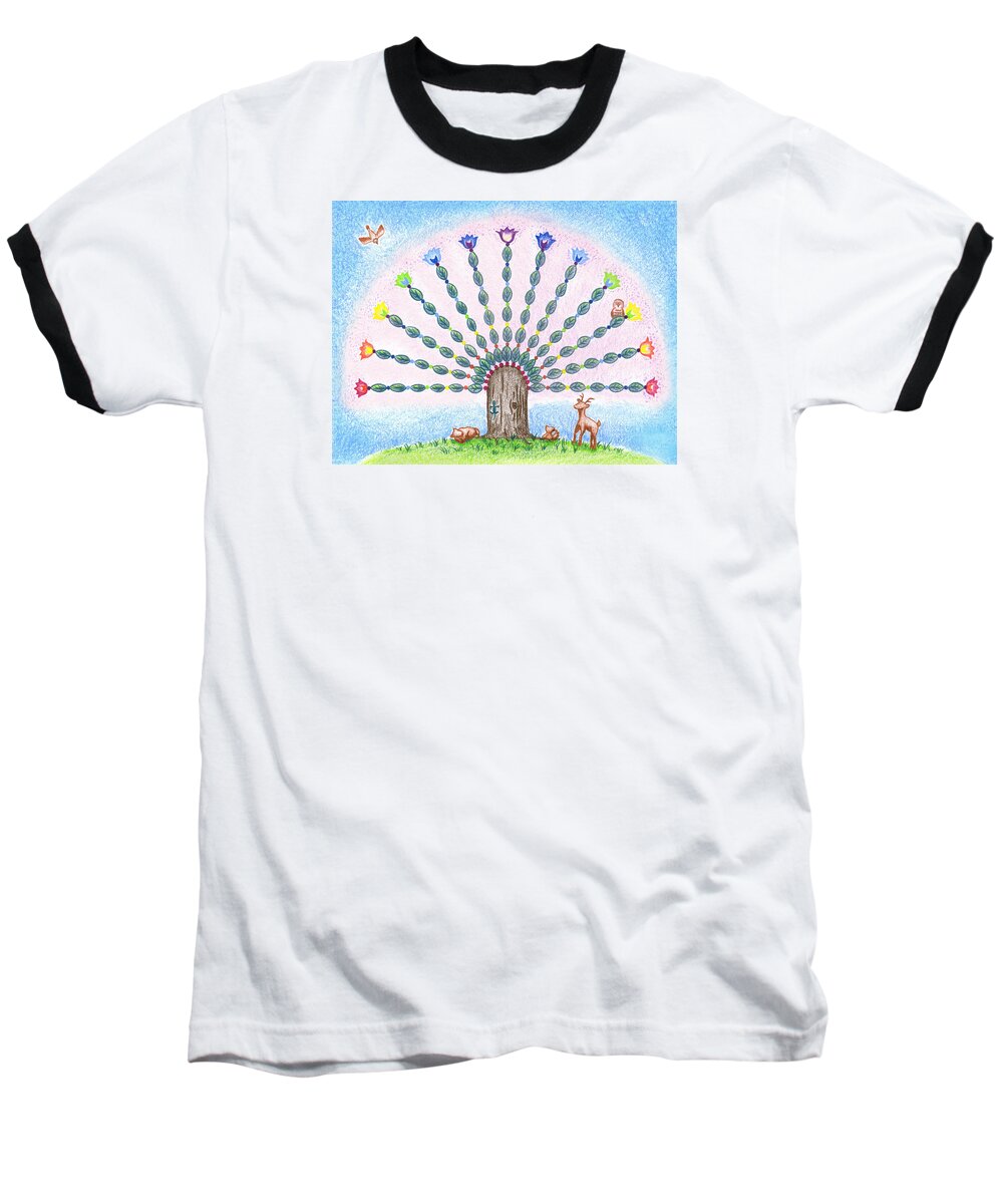 Seven Chakras Baseball T-Shirt featuring the drawing Chakra Tree by Keiko Katsuta
