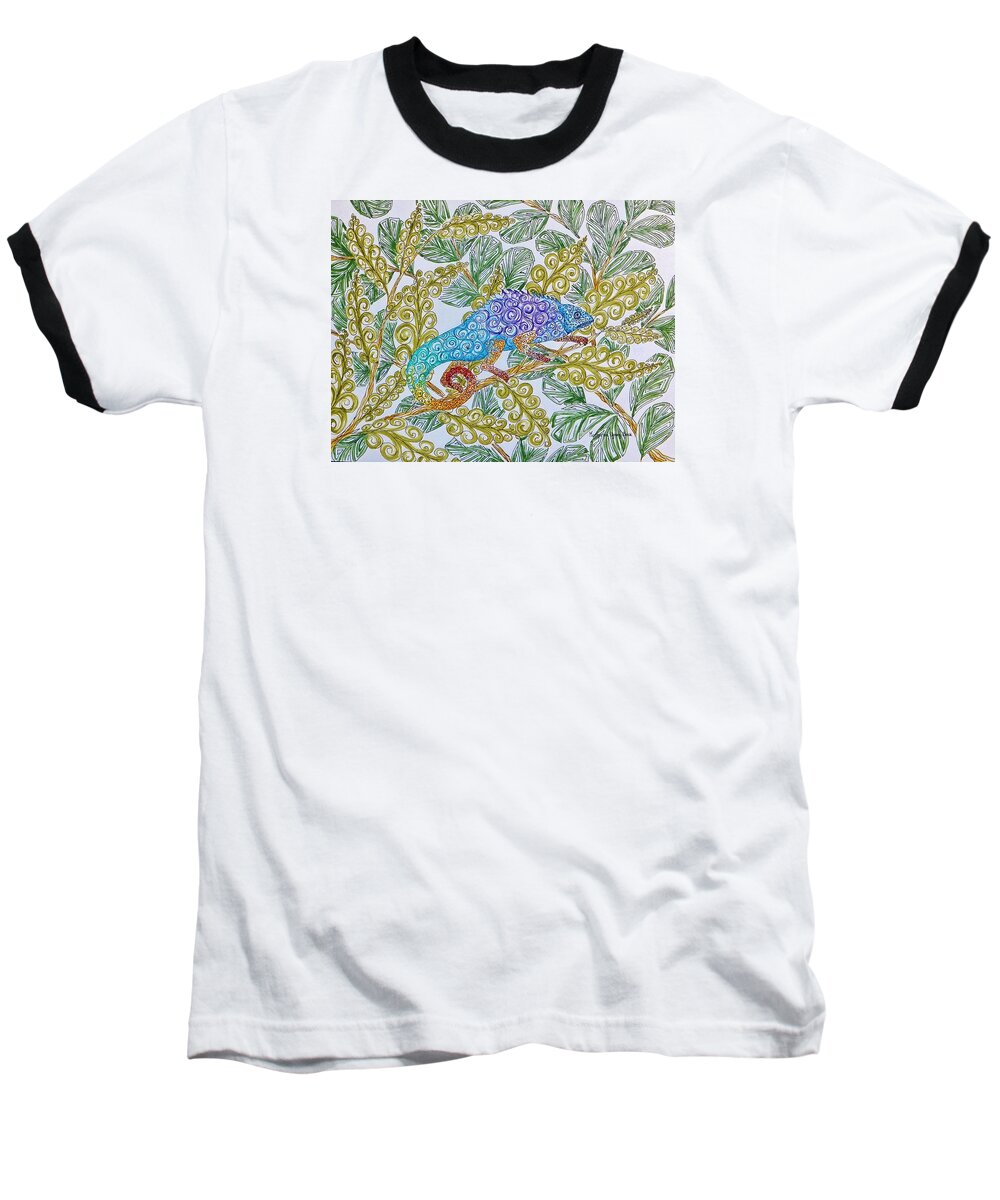 Print Baseball T-Shirt featuring the painting Chameleon by Katherine Young-Beck
