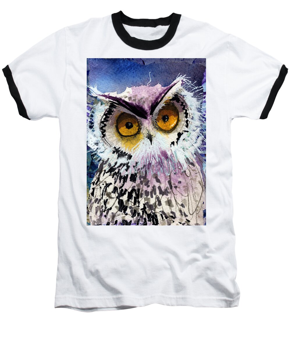  Owl Baseball T-Shirt featuring the painting Charlotte by Laurel Bahe