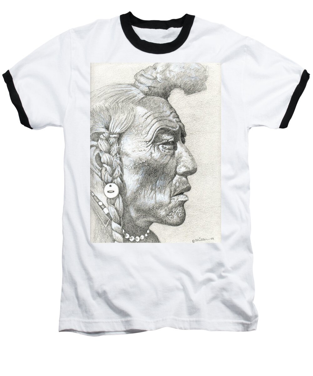 Bear Baseball T-Shirt featuring the drawing Bear Bull, Blackfoot by Bern Miller