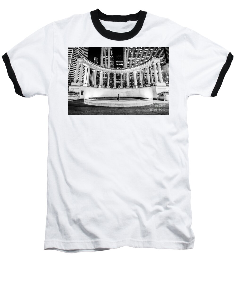 America Baseball T-Shirt featuring the photograph Chicago Millennium Monument Black and White Picture by Paul Velgos