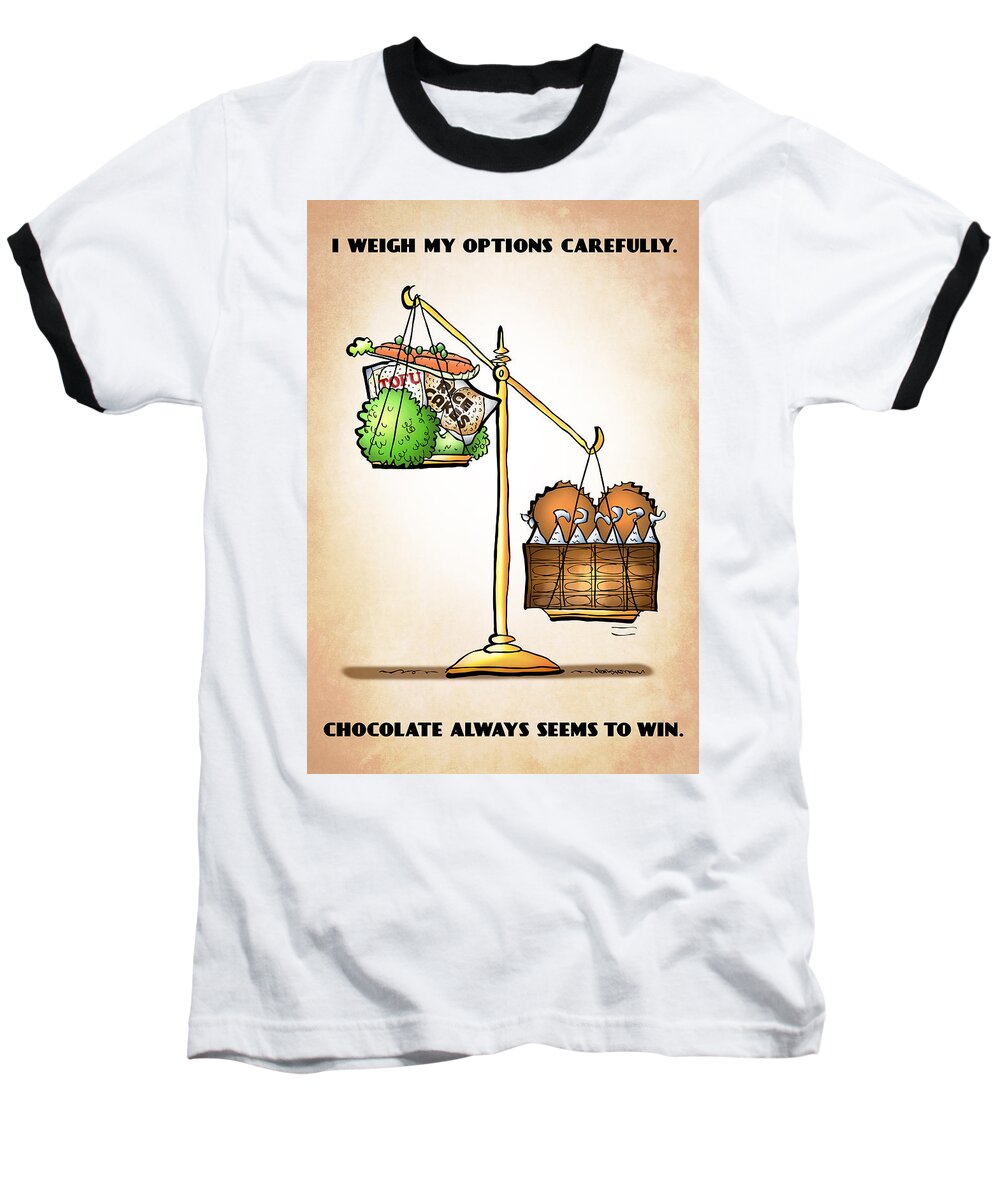 Scale Baseball T-Shirt featuring the digital art Chocolate Always Wins by Mark Armstrong