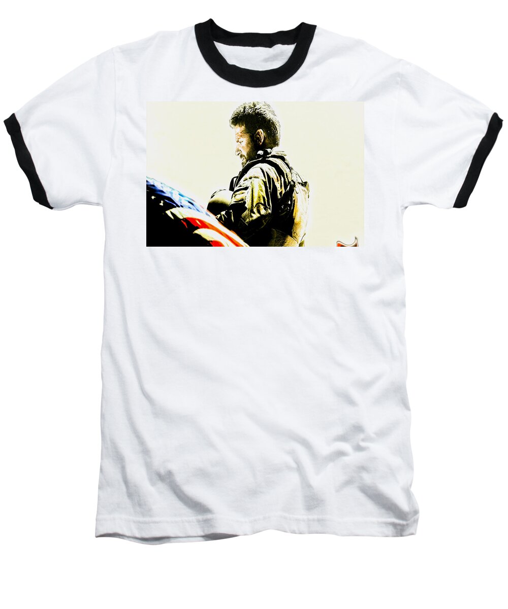 Sniper Baseball T-Shirt featuring the mixed media Chris Kyle by Brian Reaves